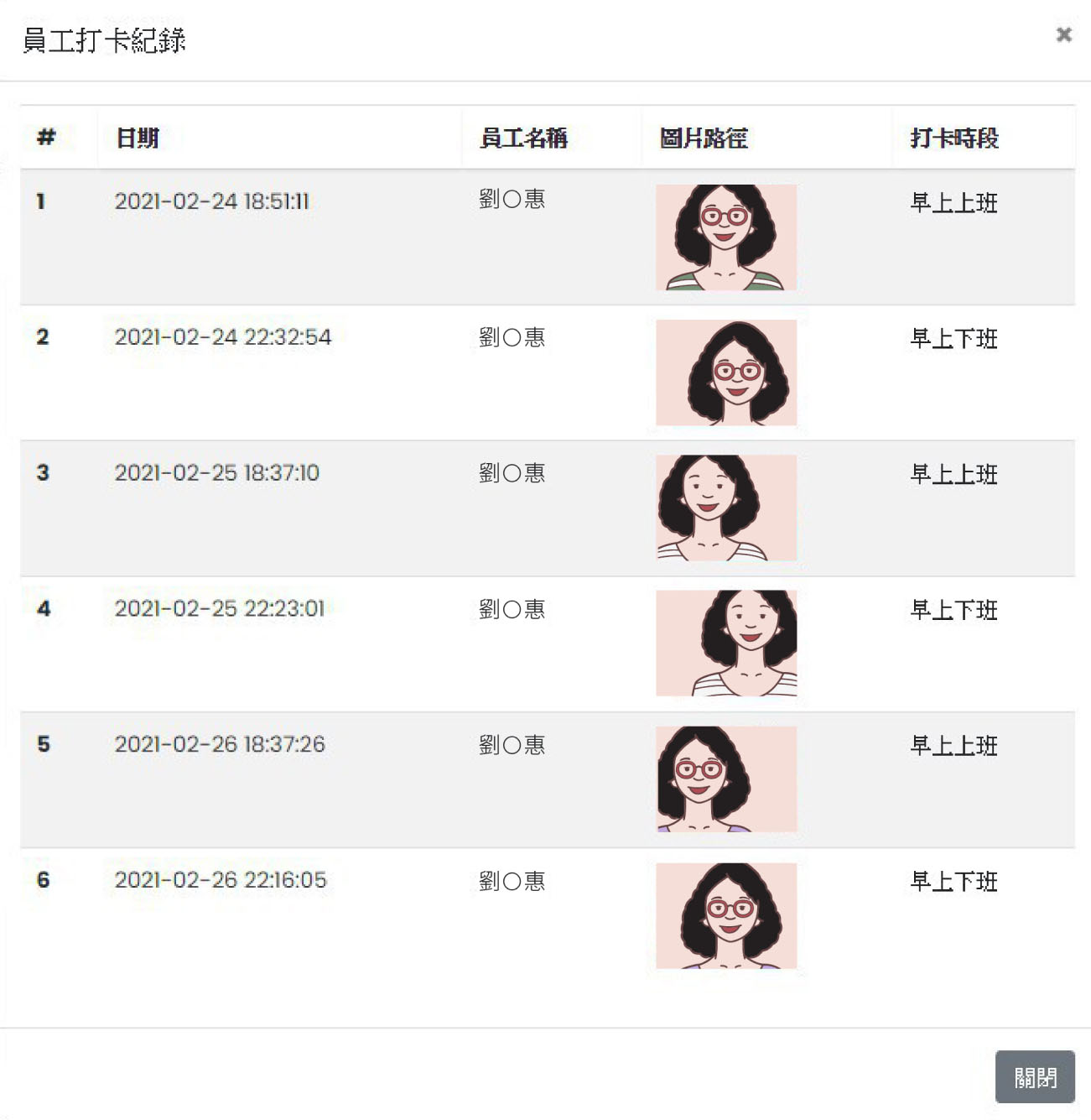 樂薪拍照打卡紀錄畫面